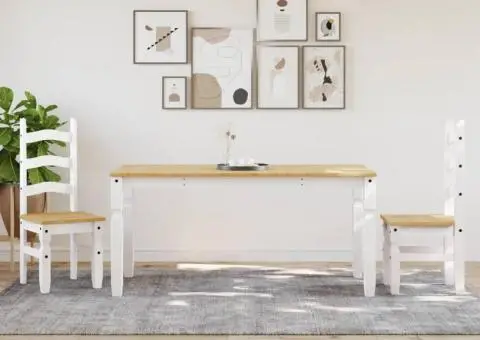 Masă de sufragerie "Corona", alb 160x80x75 cm lemn masiv de pin - 3/5