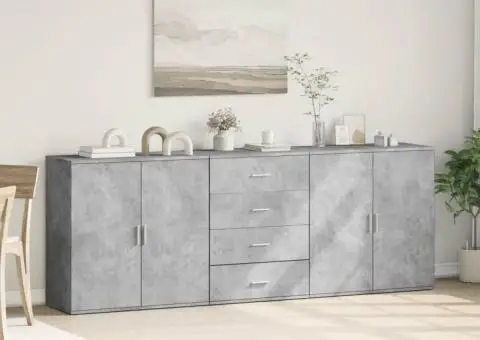 Servante, 3 piese, gri beton, lemn prelucrat - 1/5
