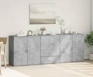 vidaXL Servante, 3 piese, gri beton, lemn prelucrat