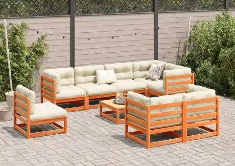 Set mobilier de grădină cu perne, 9 piese, lemn masiv de pin - 3/5