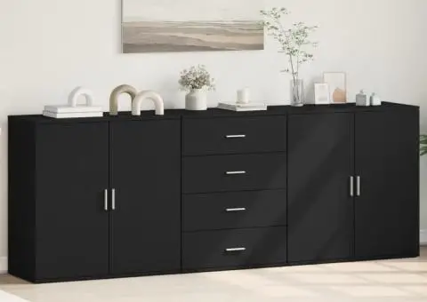 Servante, 3 piese, negru, lemn prelucrat - 1/5