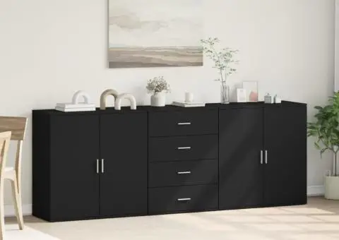 Servante, 3 piese, negru, lemn prelucrat - 3/5