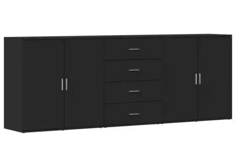 Servante, 3 piese, negru, lemn prelucrat - 4/5