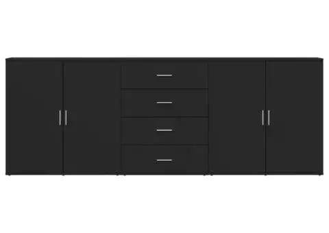 Servante, 3 piese, negru, lemn prelucrat - 5/5