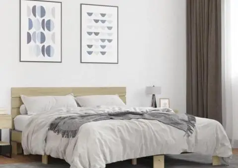 Cadru de pat, stejar sonoma, 160x200cm, lemn prelucrat și metal - 1/5