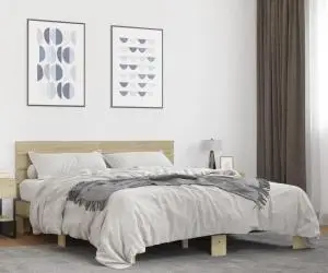 vidaXL Cadru de pat, stejar sonoma, 160x200cm, lemn prelucrat și metal