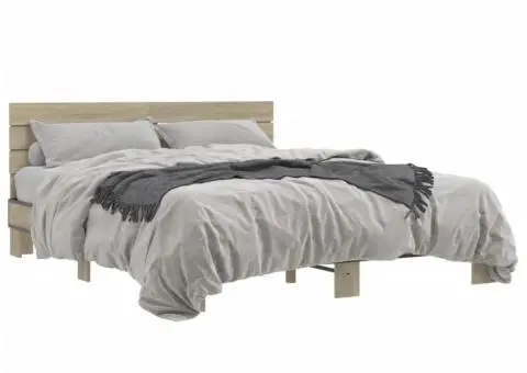 Cadru de pat, stejar sonoma, 160x200cm, lemn prelucrat și metal - 2/5