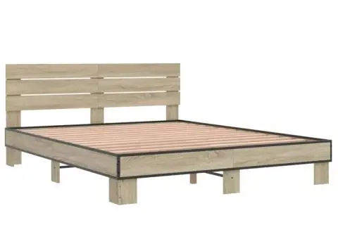 Cadru de pat, stejar sonoma, 160x200cm, lemn prelucrat și metal - 3/5