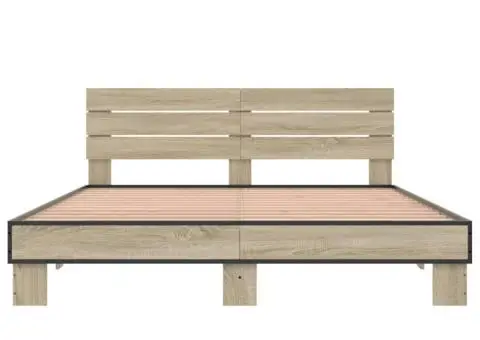 Cadru de pat, stejar sonoma, 160x200cm, lemn prelucrat și metal - 4/5