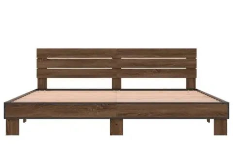 Cadru de pat, stejar maro, 200x200 cm, lemn prelucrat și metal - 4/5