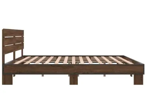 Cadru de pat, stejar maro, 200x200 cm, lemn prelucrat și metal - 5/5