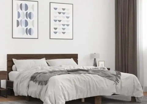 Cadru de pat, stejar maro, 150x200 cm, lemn prelucrat și metal - 1/5