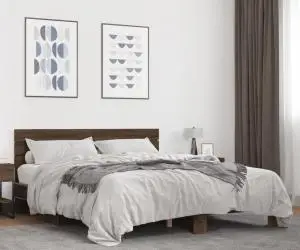 vidaXL Cadru de pat, stejar maro, 150x200 cm, lemn prelucrat și metal