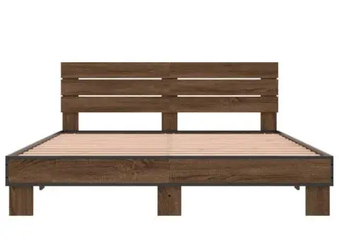 Cadru de pat, stejar maro, 150x200 cm, lemn prelucrat și metal - 4/5
