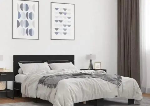 Cadru de pat, negru, 120x200 cm, lemn prelucrat și metal - 1/5