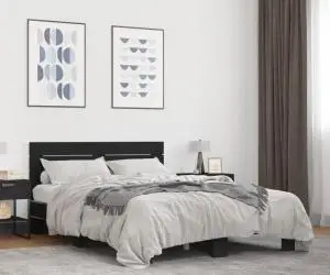 vidaXL Cadru de pat, negru, 120x200 cm, lemn prelucrat și metal