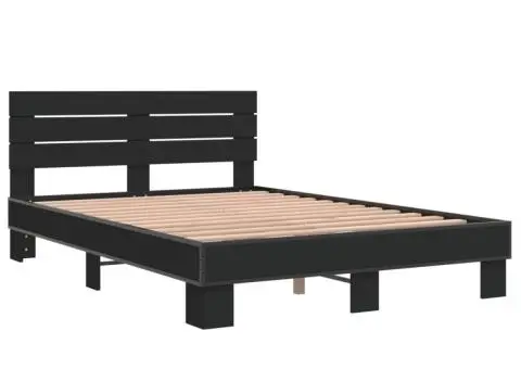 Cadru de pat, negru, 120x200 cm, lemn prelucrat și metal - 3/5