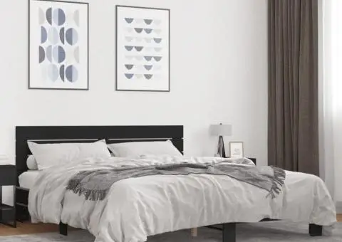 Cadru de pat, negru, 200x200 cm, lemn prelucrat și metal - 1/5