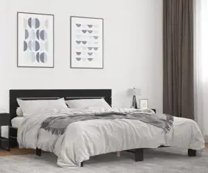 vidaXL Cadru de pat, negru, 200x200 cm, lemn prelucrat și metal