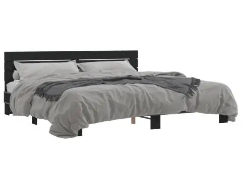 Cadru de pat, negru, 200x200 cm, lemn prelucrat și metal - 2/5