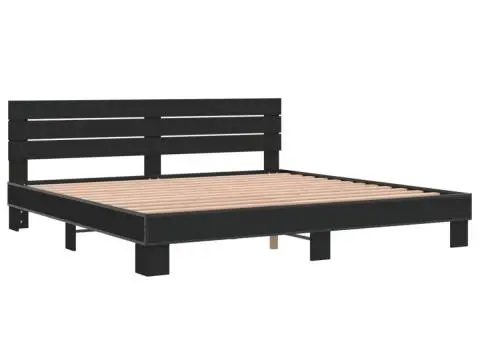 Cadru de pat, negru, 200x200 cm, lemn prelucrat și metal - 3/5