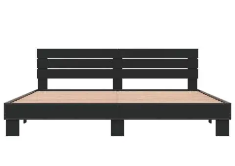 Cadru de pat, negru, 200x200 cm, lemn prelucrat și metal - 4/5