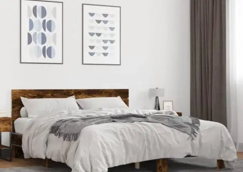 Cadru de pat, stejar fumuriu 150x200 cm lemn prelucrat și metal - 1/5