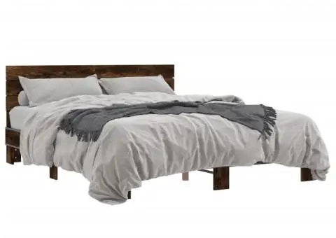 Cadru de pat, stejar fumuriu 150x200 cm lemn prelucrat și metal - 2/5