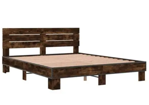 Cadru de pat, stejar fumuriu 150x200 cm lemn prelucrat și metal - 3/5