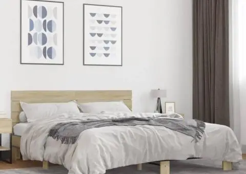 Cadru de pat, stejar sonoma, 180x200cm, lemn prelucrat și metal - 1/5