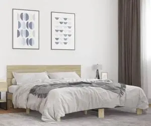 vidaXL Cadru de pat, stejar sonoma, 180x200cm, lemn prelucrat și metal