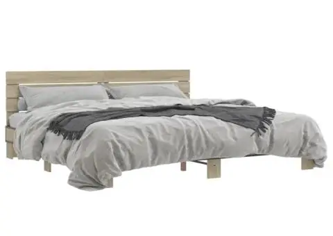 Cadru de pat, stejar sonoma, 180x200cm, lemn prelucrat și metal - 2/5