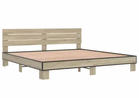 Cadru de pat, stejar sonoma, 180x200cm, lemn prelucrat și metal - 3/5