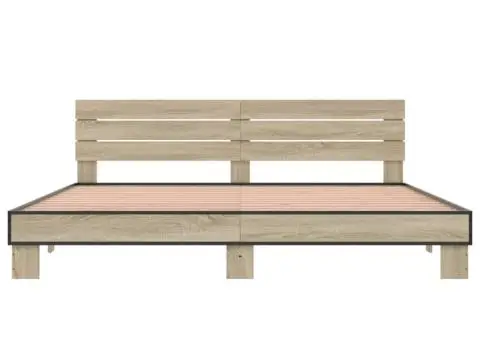 Cadru de pat, stejar sonoma, 180x200cm, lemn prelucrat și metal - 4/5