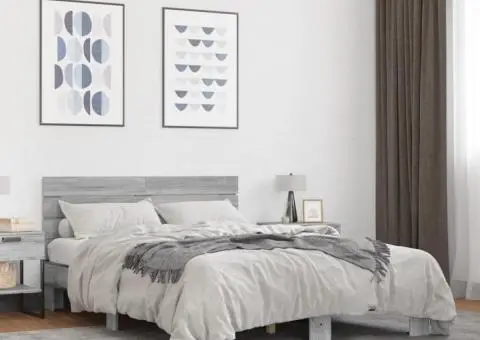 Cadru de pat, gri sonoma, 140x200 cm, lemn prelucrat și metal - 1/5