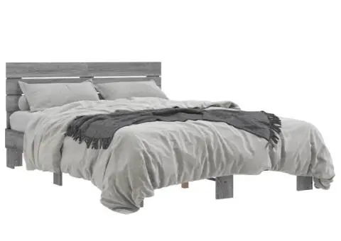 Cadru de pat, gri sonoma, 140x200 cm, lemn prelucrat și metal - 2/5