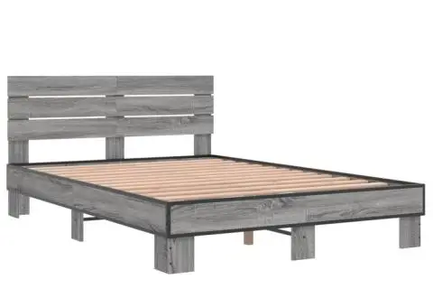 Cadru de pat, gri sonoma, 140x200 cm, lemn prelucrat și metal - 3/5
