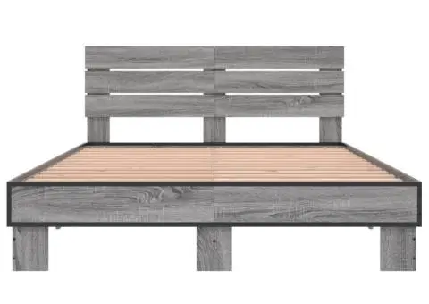 Cadru de pat, gri sonoma, 140x200 cm, lemn prelucrat și metal - 4/5