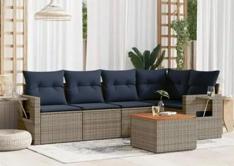 Set canapele de grădină cu perne, 6 piese, gri, poliratan - 1/3