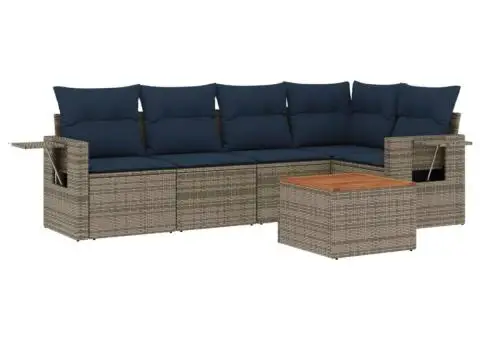 Set canapele de grădină cu perne, 6 piese, gri, poliratan - 2/3