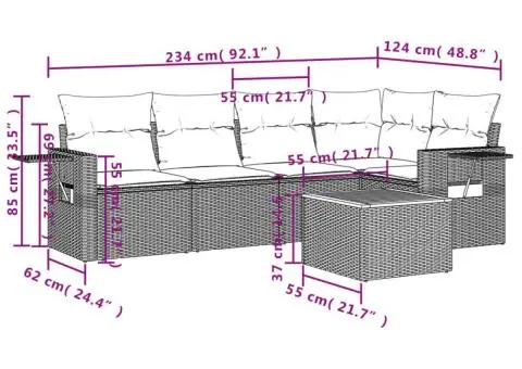 Set canapele de grădină cu perne, 6 piese, gri, poliratan - 3/3