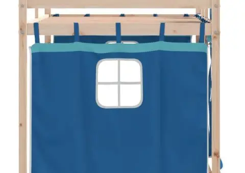 Pat supraetajat cu perdele, albastru, 90x190 cm, lemn masiv pin - 5/5