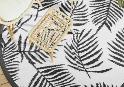 Covor de exterior, ARAKIL alb și negru, Ø200 cm, PP - 1/5