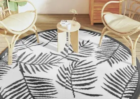 Covor de exterior, ARAKIL alb și negru, Ø200 cm, PP - 3/5