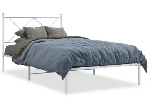 Cadru de pat metalic cu tăblie, alb, 100x190 cm - 2/5