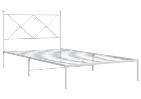 Cadru de pat metalic cu tăblie, alb, 100x190 cm - 3/5