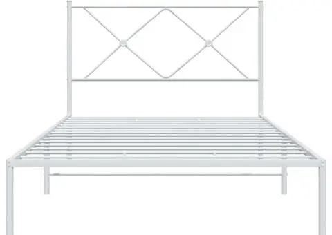 Cadru de pat metalic cu tăblie, alb, 100x190 cm - 4/5