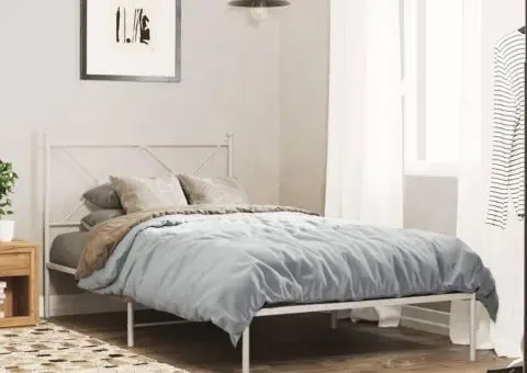 Cadru de pat din metal cu tăblie, alb, 107x203 cm - 1/5