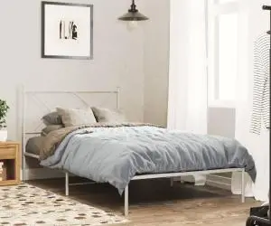 vidaXL Cadru de pat din metal cu tăblie, alb, 107x203 cm