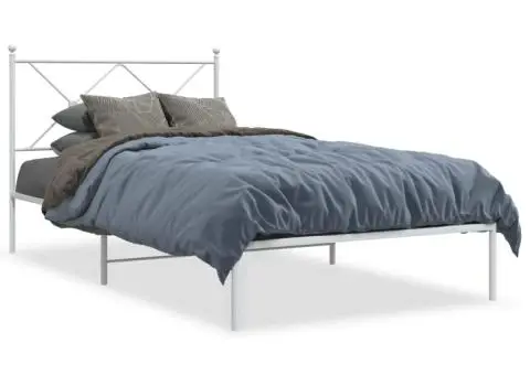 Cadru de pat din metal cu tăblie, alb, 107x203 cm - 2/5